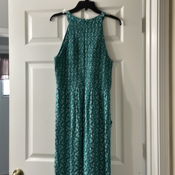 Preowned loft sun dress size 12. Sleeveless green, blue, and white print. - Picture 6 of 7